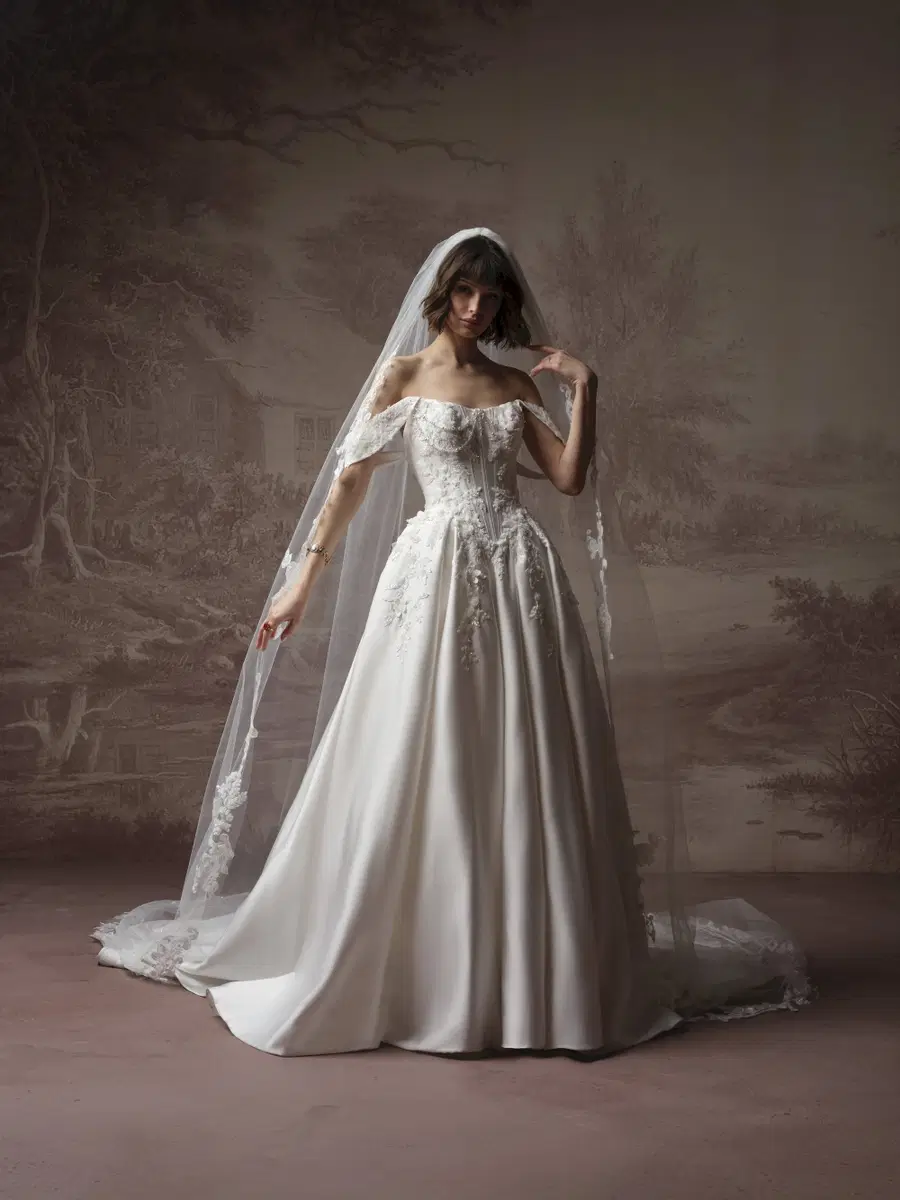 PETRA by Sottero & Midgley: Ball Gown silhouette, cat eye neckline, cap sleeves, lace