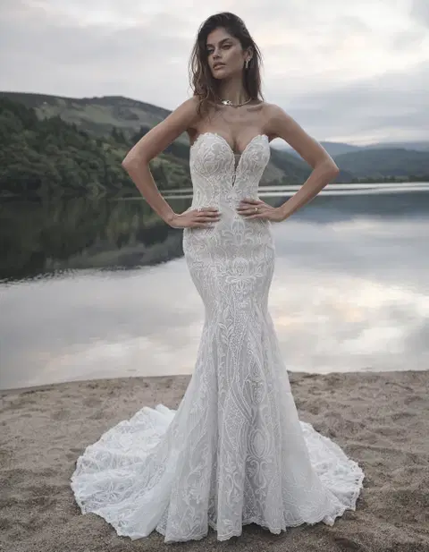 Bronson wedding dress by Sottero & Midgley, fit & flare, lace