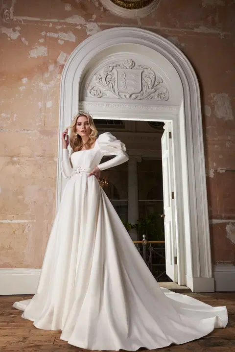 Claudia wedding dress by Josephine Scott, A-line, mikado
