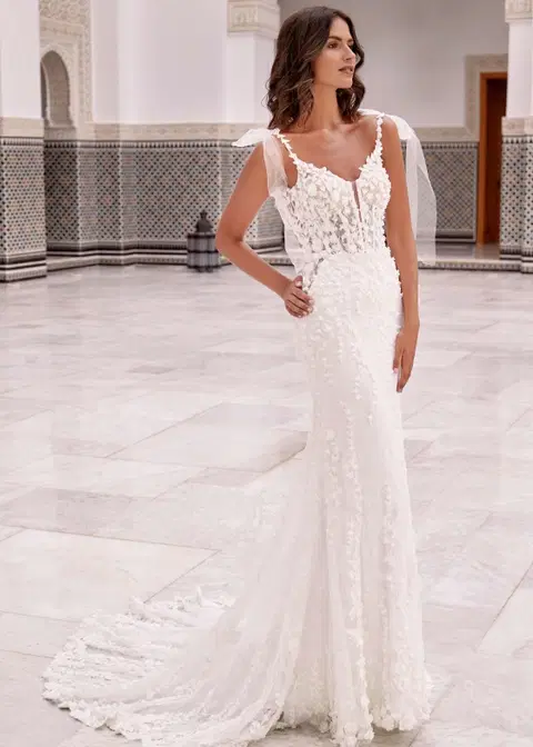 Rebel Without a Cause wedding dress by Dando London, fit & flare, lace