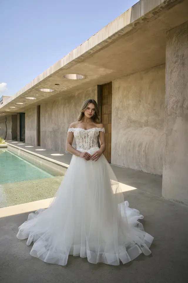 BL496 by Beloved by Casablanca: A-Line silhouette, short sleeves, lace
