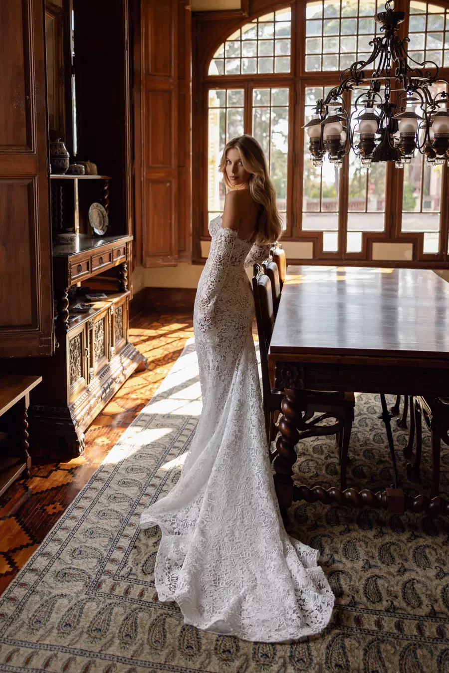 Cassia by Tina Valerdi: Mermaid silhouette, sweetheart neckline, long sleeves, lace