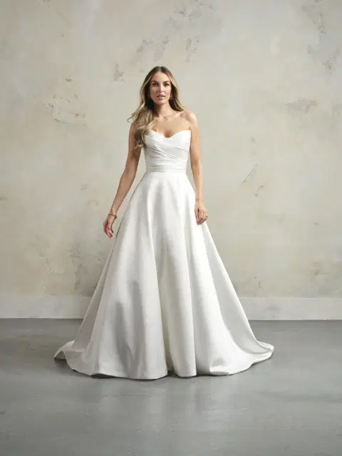 Ethelinda wedding dress by Rebecca Ingram, A-line, satin