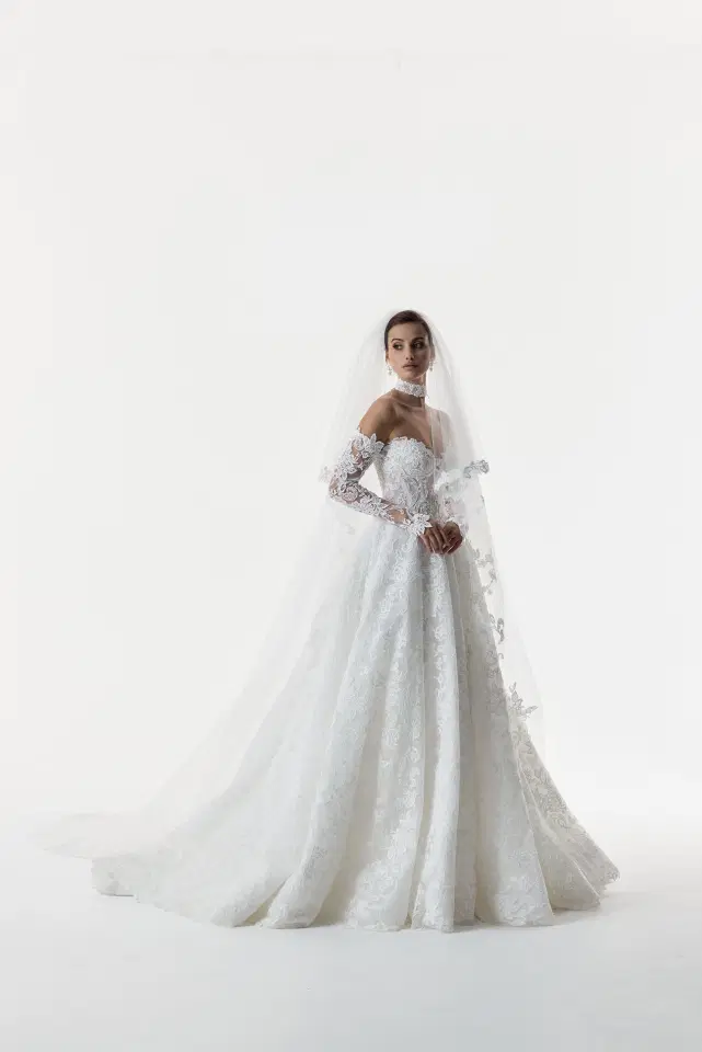 Adelaide by Josephine Scott: A-Line silhouette, sweetheart neckline, separate sleeves, lace