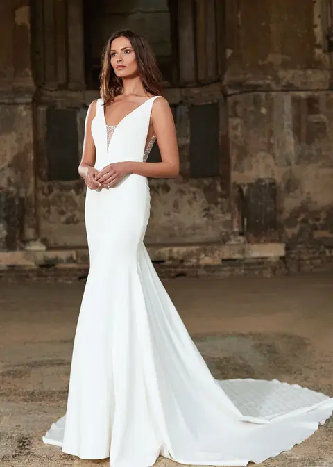 Gabrielle wedding dress by Dando London, mermaid, crepe