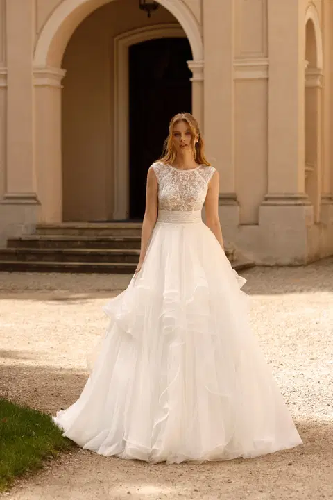 Style 1091 wedding dress by Angela Bianca, ball gown, lace