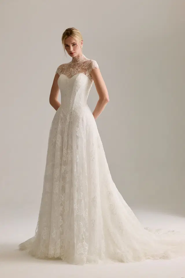 Noemie by Josephine Scott: A-Line silhouette, high / halter neckline, cap sleeves, lace