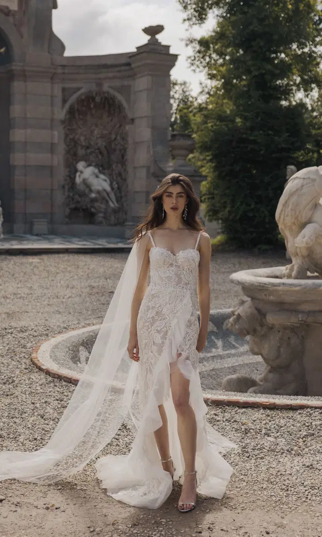 Michela 24-007(2) by Love by Ricca Sposa: Fit & Flare silhouette, sweetheart neckline, lace