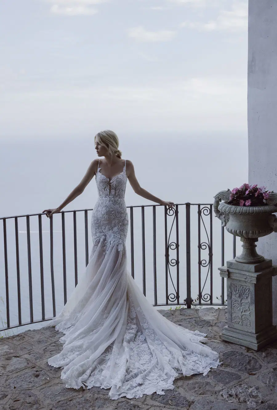 Felicita 24-018 by Ricca Sposa: Mermaid silhouette, deep V-neck neckline, sleeveless, tulle