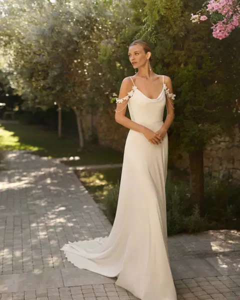 Mara wedding dress by Alma Novia, straight, georgette