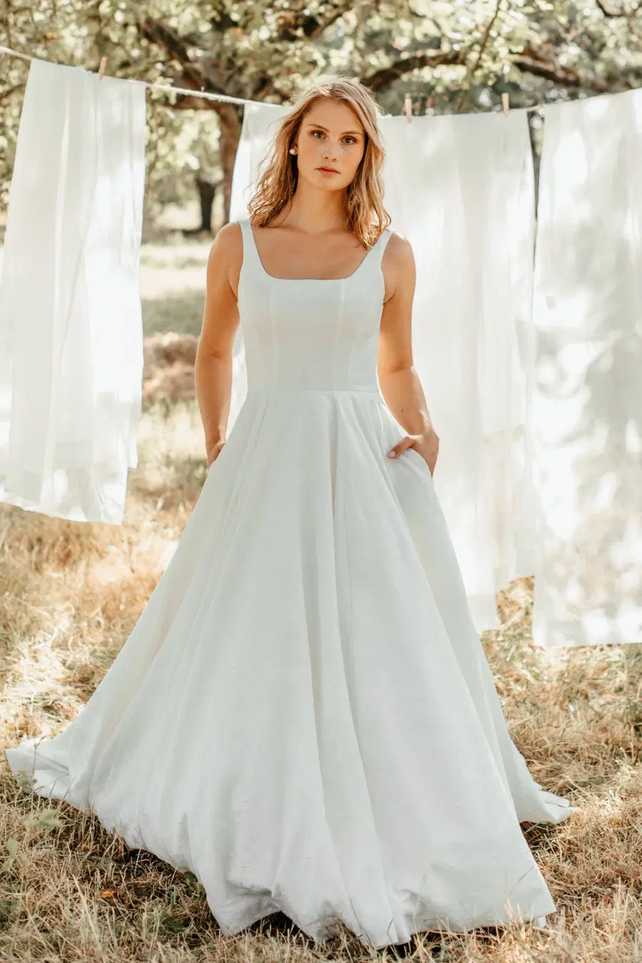 Eleonora by Sanna Lindström: Ball Gown silhouette, square neckline, sleeveless, satin