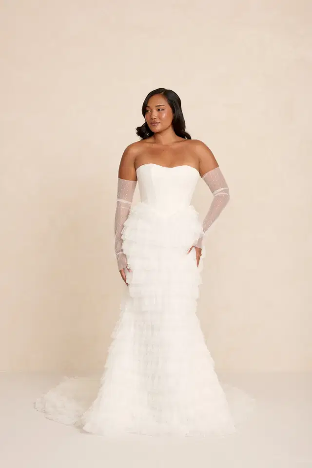 Jean by MWL Bride: Trumpet silhouette, sweetheart neckline, sleeveless, tulle