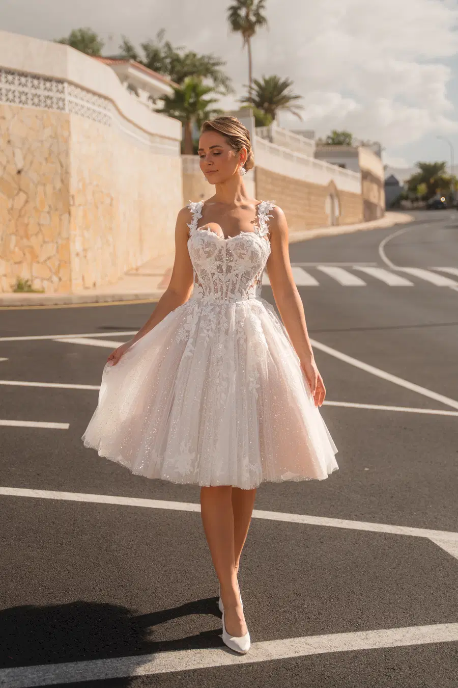 82316 by Diane Legrand: A-Line silhouette, sweetheart neckline, lace