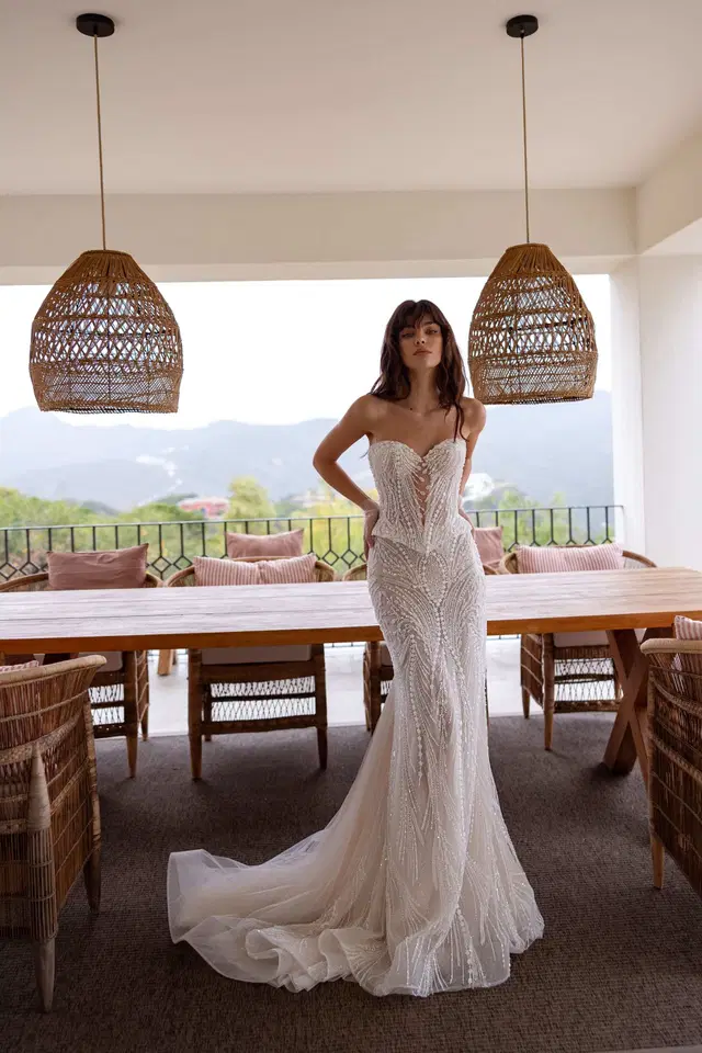 Velora by Tina Valerdi: Mermaid silhouette, sweetheart neckline, sleeveless, tulle