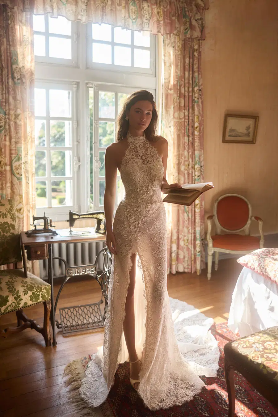 Lili by Anne Mariée: Mermaid silhouette, high / halter neckline, sleeveless, lace