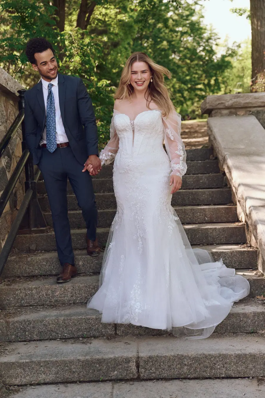 Benjie by Maggie Sottero: Mermaid silhouette, sweetheart neckline, separate sleeves, lace