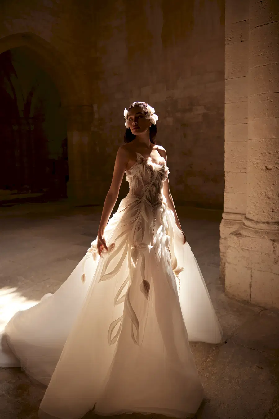Ginette Leclerc by Innocentia Divina: Ball Gown silhouette, straight neckline, sleeveless, organza