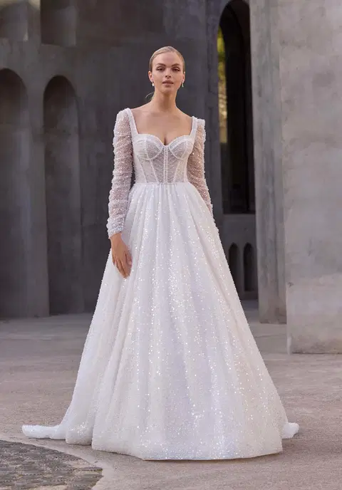 Alethea wedding dress by Mori Lee, A-line, satin
