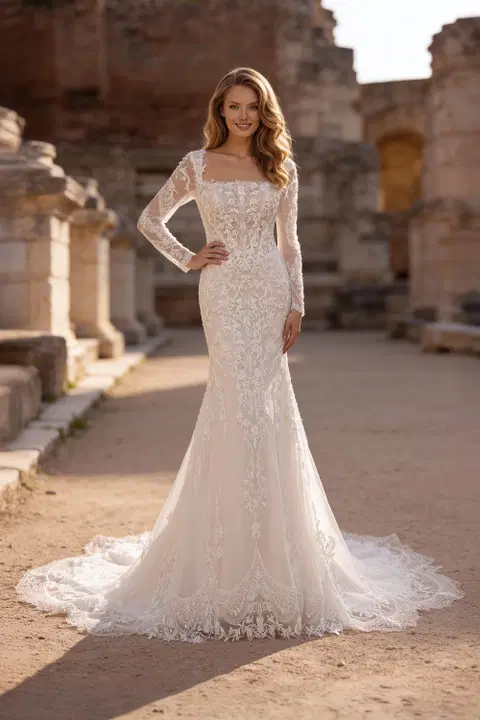 Style 6507 wedding dress by Daniela Di Marino, fit & flare, lace