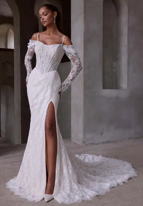Leto wedding dress by Mori Lee, fit & flare, lace