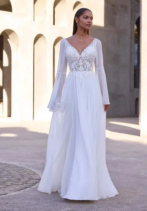 Dria wedding dress by Mori Lee, A-line, chiffon