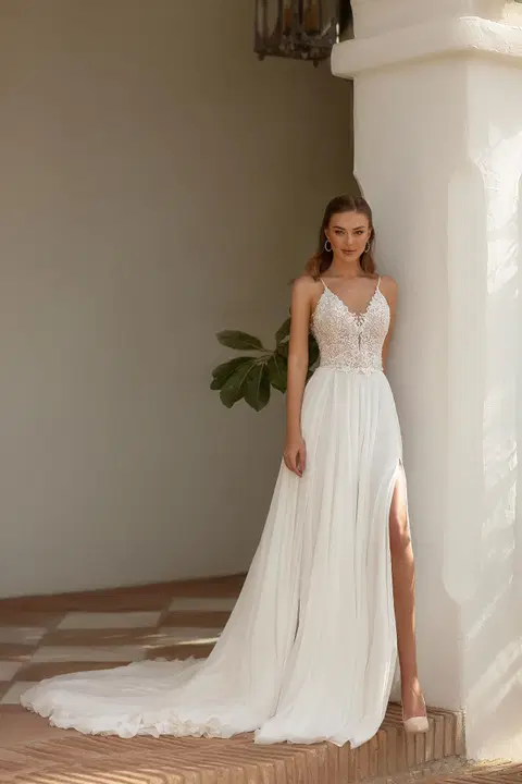8010 chiffon skirt with splits by Monica Loretti, trumpet, chiffon