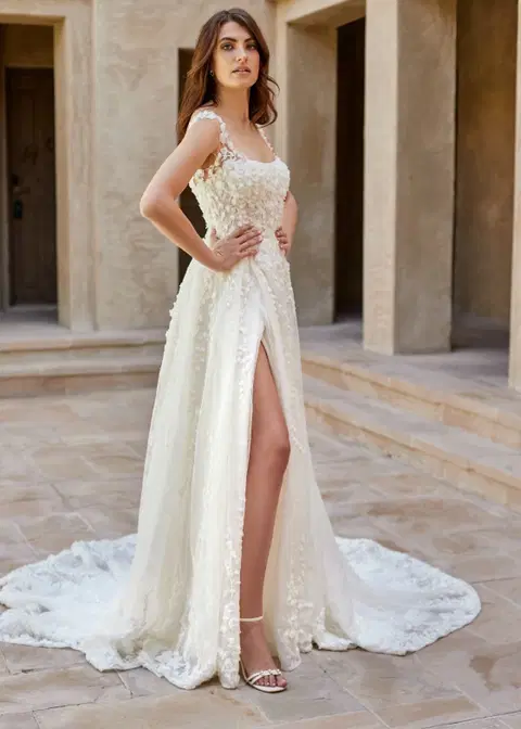 Lavender wedding dress by Dando London, A-line, lace
