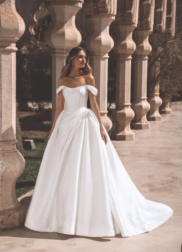 Viviana by Enzoani: Ball Gown silhouette, scoop neckline, mikado, cathedral train