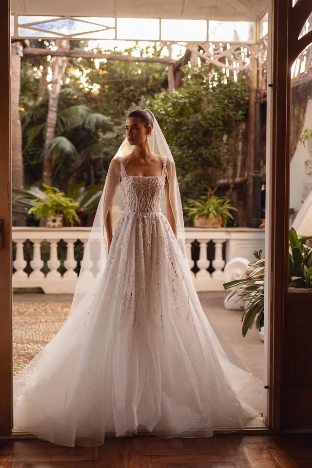 Marion by Tina Valerdi: Ball Gown silhouette, straight neckline, sleeveless, tulle