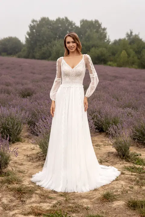 Style 1060 wedding dress by Angela Bianca, A-line, lace