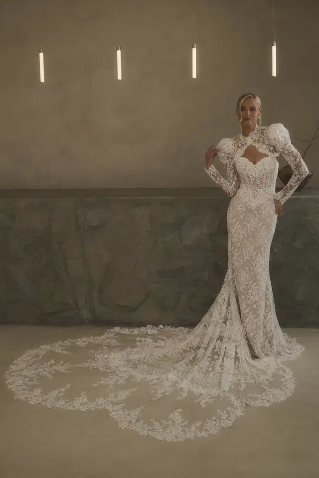 2634 by Casablanca Bridal: Fit & Flare silhouette, sweetheart neckline, long sleeves, lace