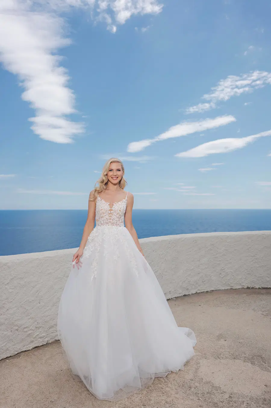 B2405 by Amera Vera: Ball Gown silhouette, V-neck neckline, sleeveless, lace