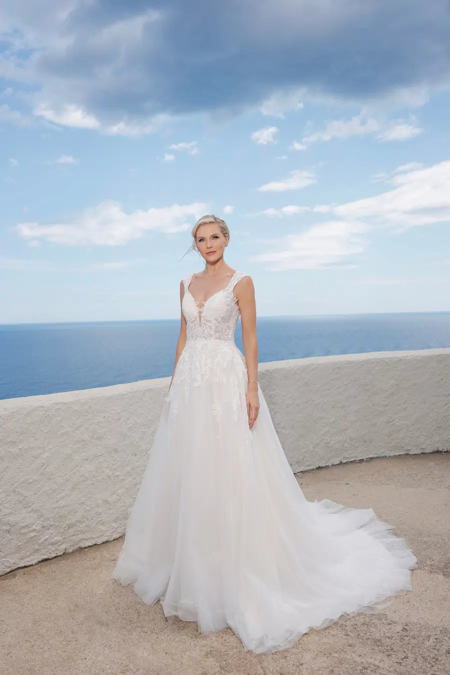 B2416 by Amera Vera: Ball Gown silhouette, V-neck neckline, sleeveless, tulle