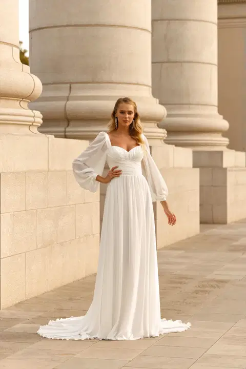Style 8280 wedding dress by Monica Loretti, A-line, chiffon