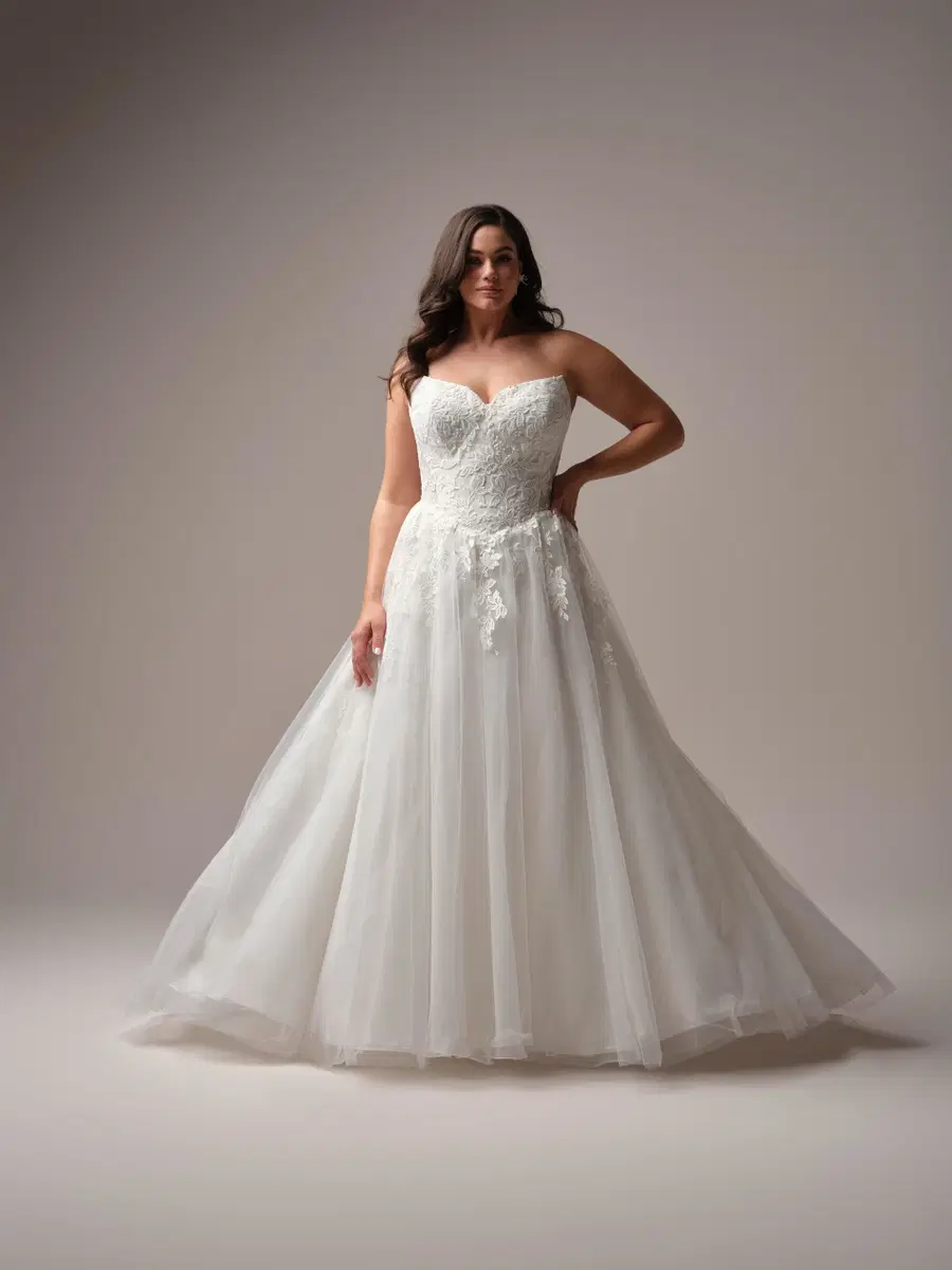 Paige by Rebecca Ingram: A-Line silhouette, V-neck neckline, sleeveless, lace