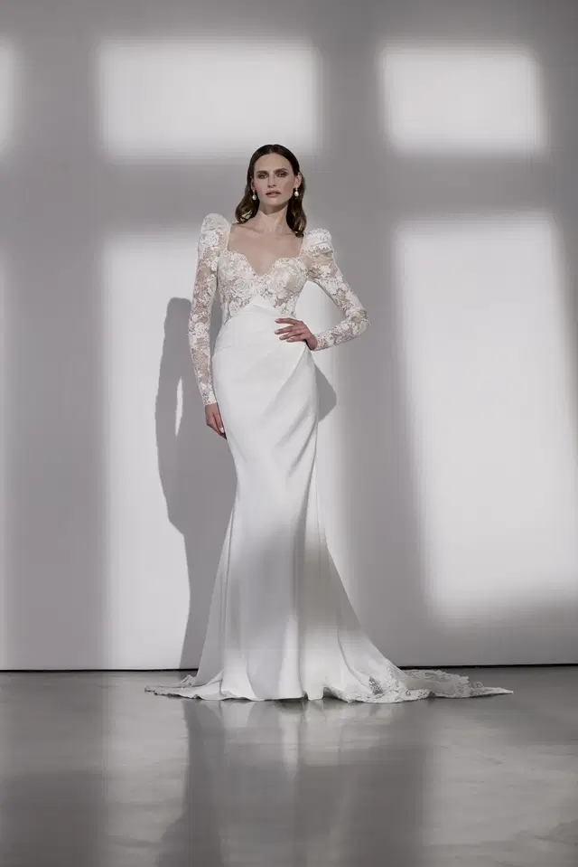 Kensington by Avenue by Josephine Scott: Trumpet silhouette, sweetheart neckline, separate sleeves, lace