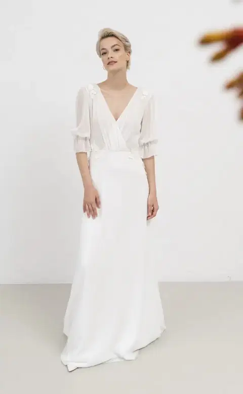Bell Sleeve Dress by Kisui, straight, chiffon