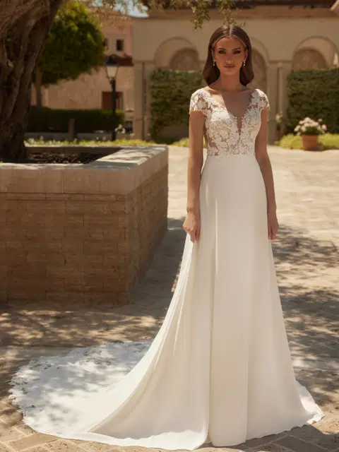 Turquoise wedding dress by Bianco Evento, A-line, tulle