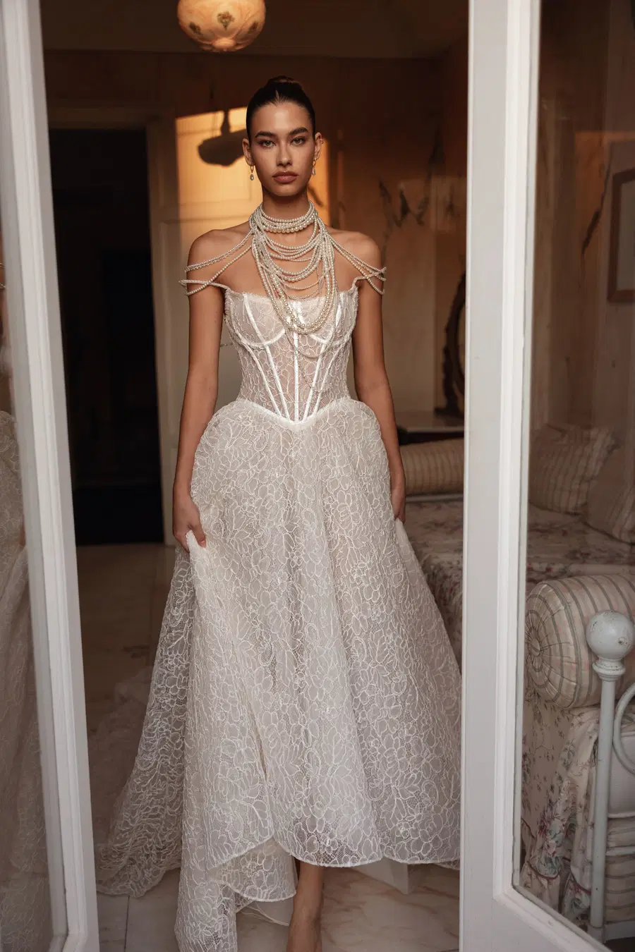 Genevieve by Tina Valerdi: Ball Gown silhouette, sweetheart neckline, sleeveless, lace