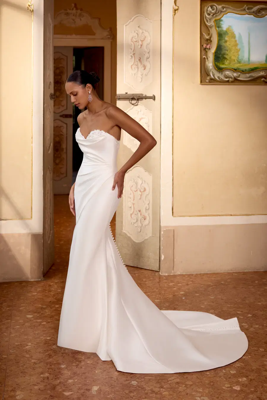 Kendall by Justin Alexander: Fit & Flare silhouette, sweetheart neckline, mikado