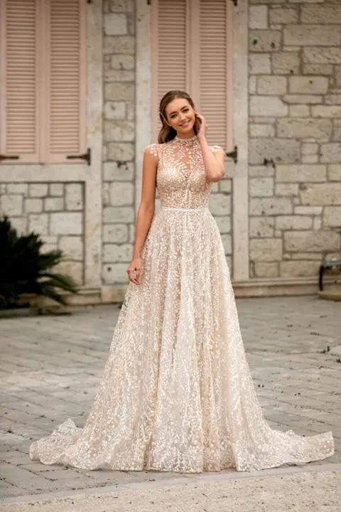Style 8210 wedding dress by Monica Loretti, A-line, organza