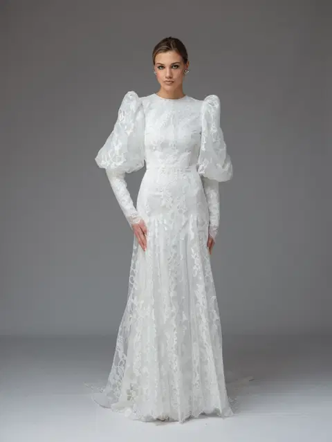 Peony Modest wedding dress by Katya Katya London, A-line, lace