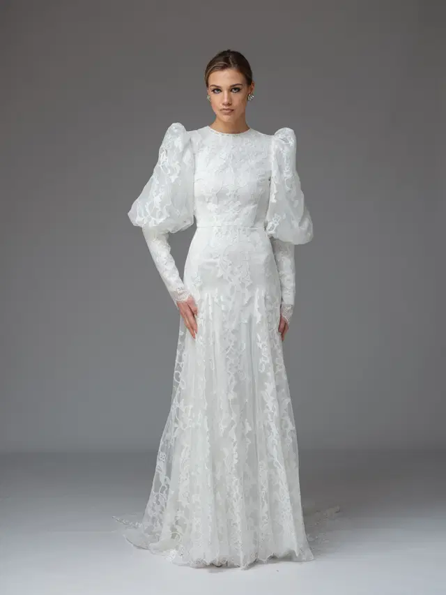 Peony Modest by Katya Katya London: A-Line silhouette, scoop neckline, long sleeves, lace