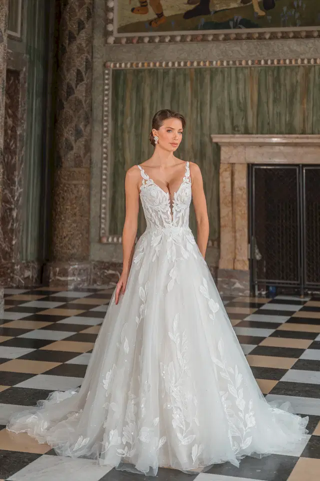 50903 by Diane Legrand: A-Line silhouette, V-neck neckline, lace