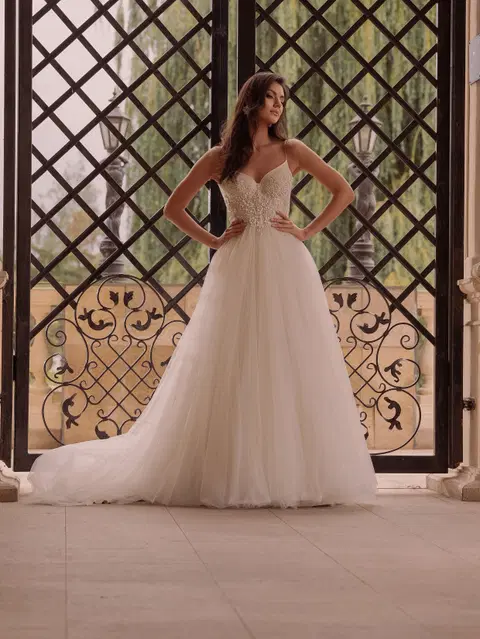 Style TO-2094T wedding dress by Agnes, A-line, tulle