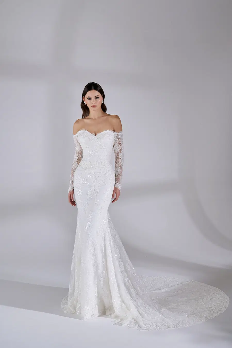 Elba by Avenue by Josephine Scott: Mermaid silhouette, sweetheart neckline, long sleeves, lace