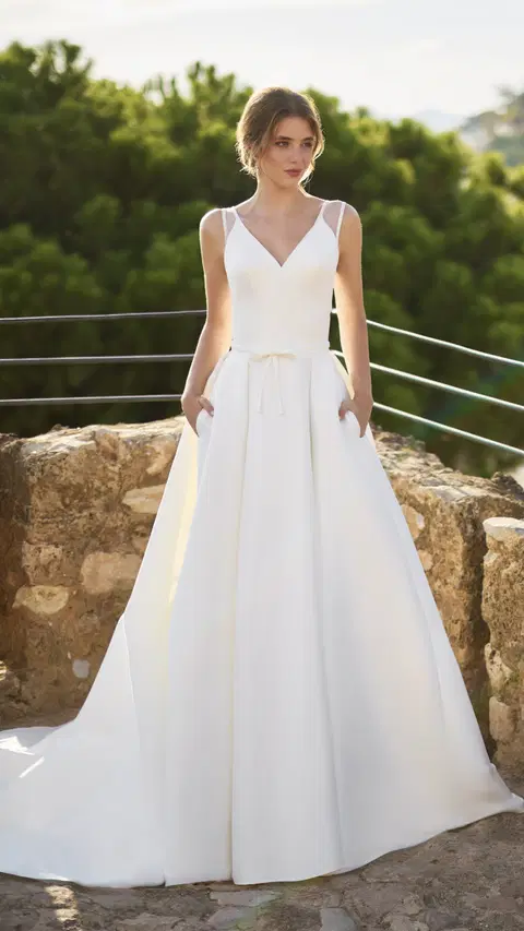 Style TC26208 wedding dress by Très Chic, A-line, mikado