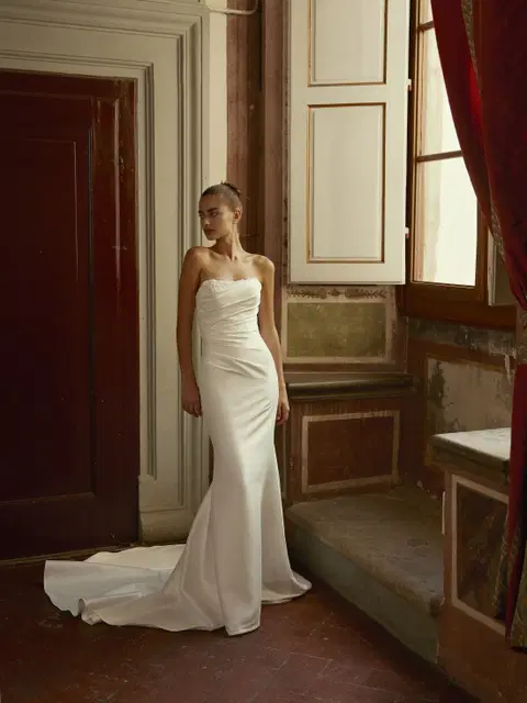Damian wedding dress by Modeca Bridal, fit & flare, mikado