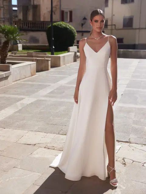 Adelina wedding dress by Bianco Evento, A-line, crepe