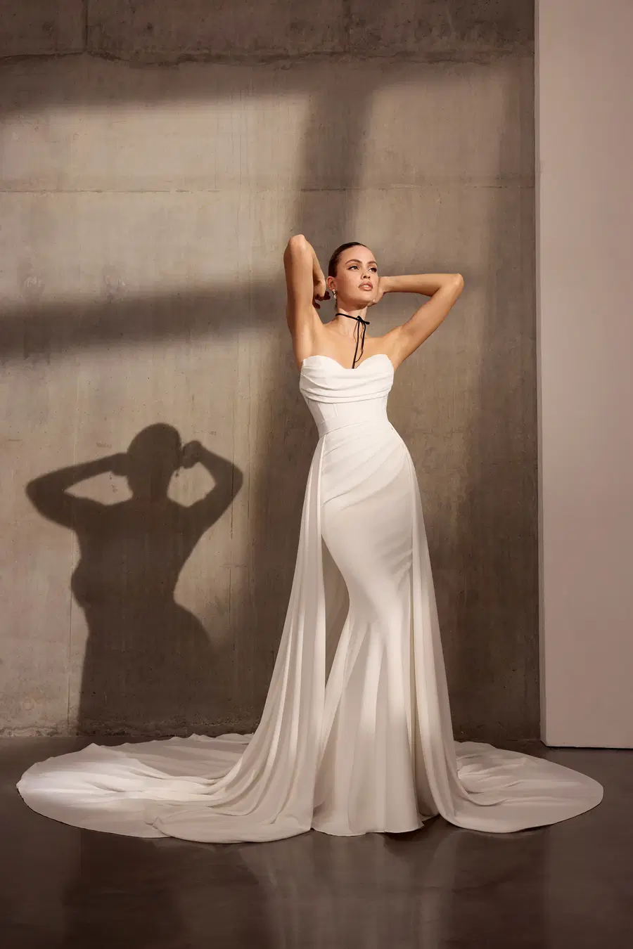 Cleo by Avenue by Josephine Scott: Mermaid silhouette, sweetheart neckline, detachable sleeves, crepe